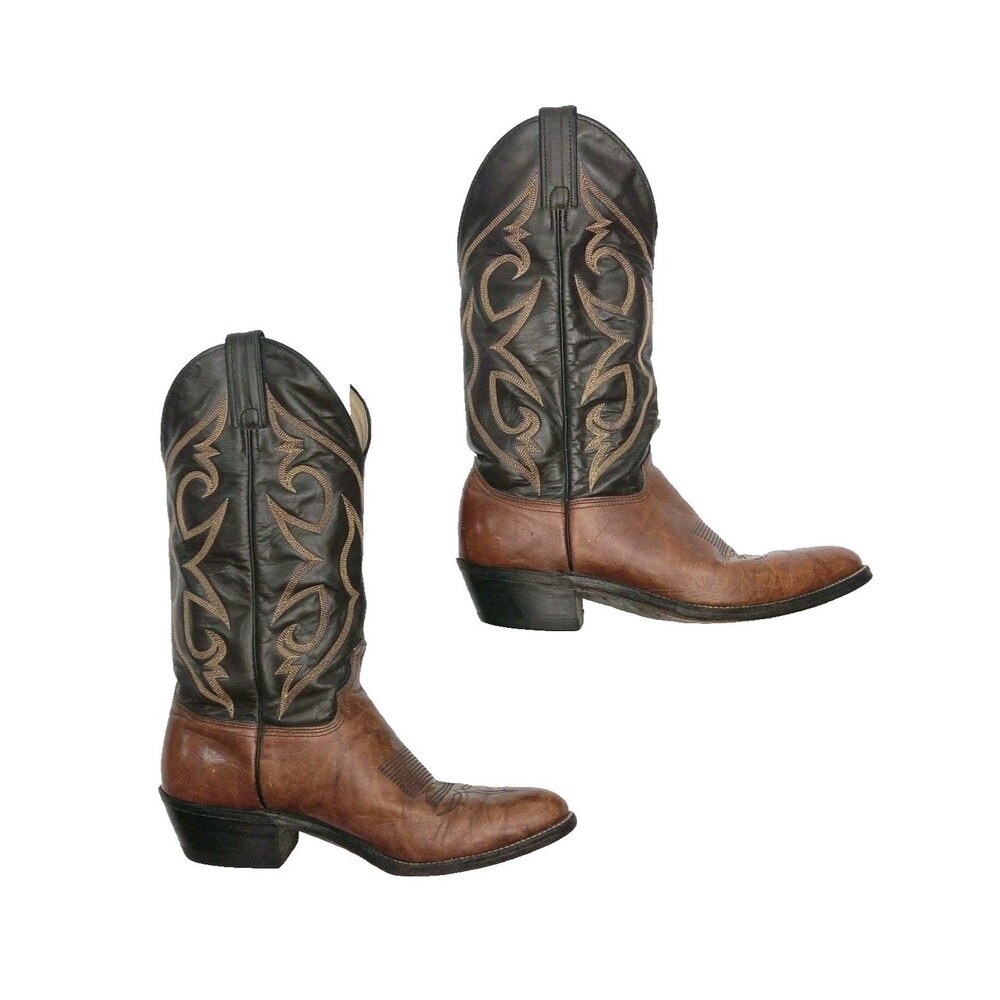 Abilene Boots Men Sz 9D Brown Leather Western Cowboy 2" Block Heel Pull-On USA
